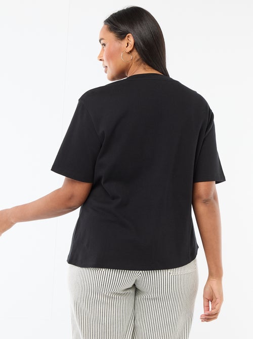 T-shirt de gola redonda drapeada com bijuteria - Kiabi