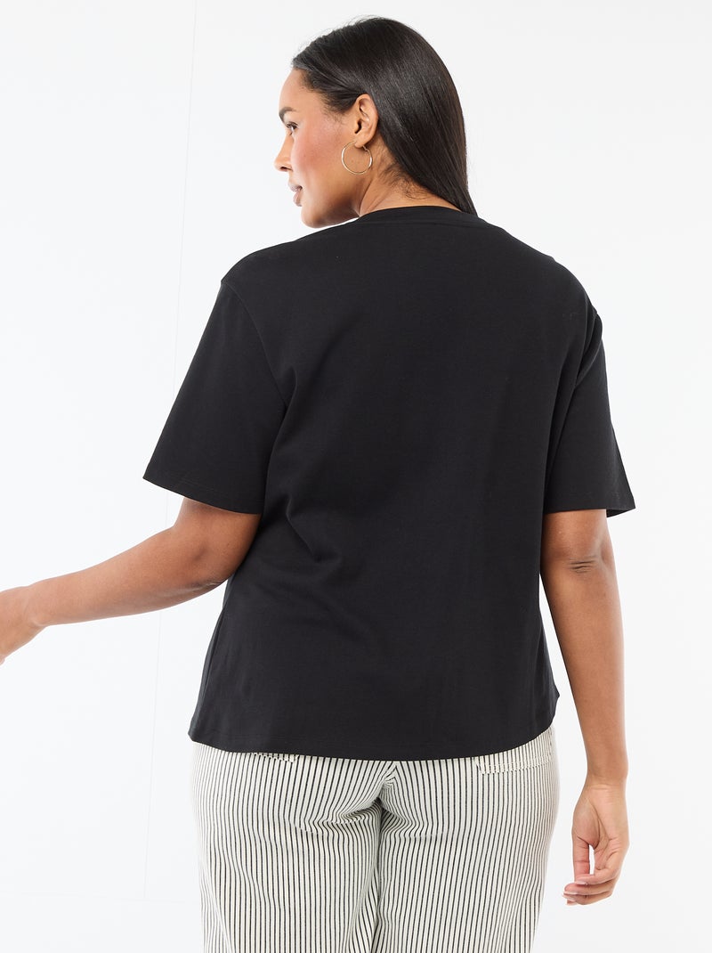 T-shirt de gola redonda drapeada com bijuteria Preto - Kiabi