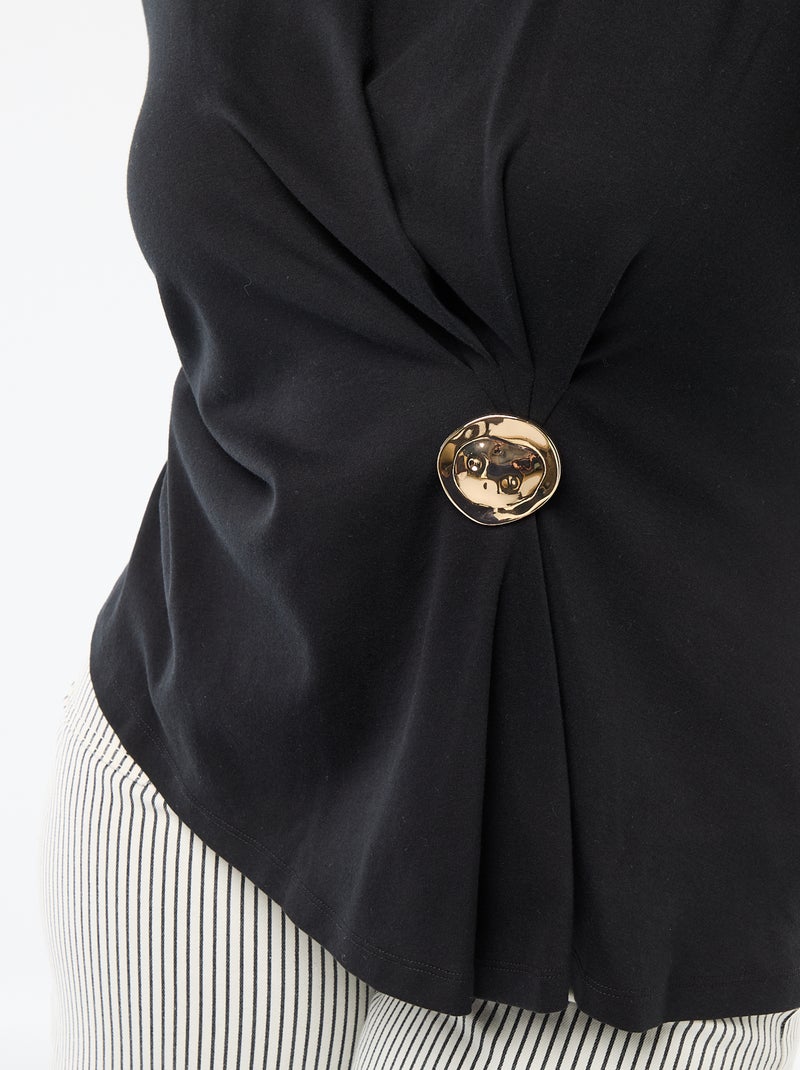 T-shirt de gola redonda drapeada com bijuteria Preto - Kiabi