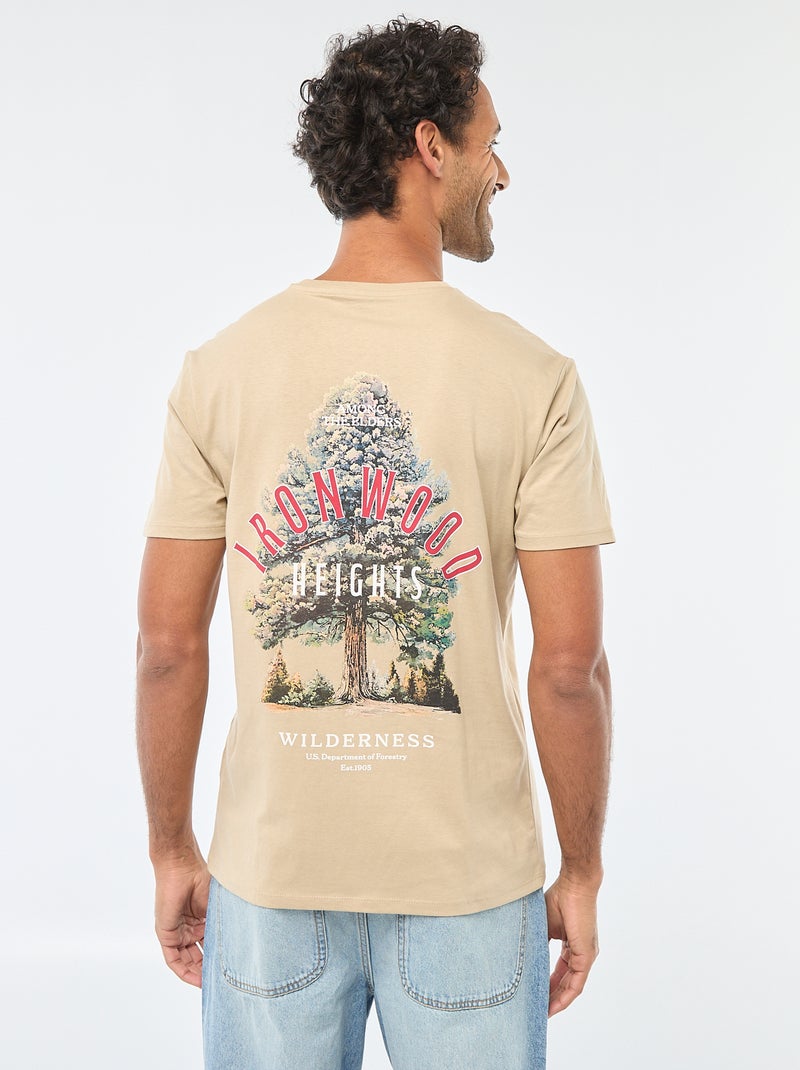 T-shirt de gola redonda e manga curta com estampado Bege - Kiabi