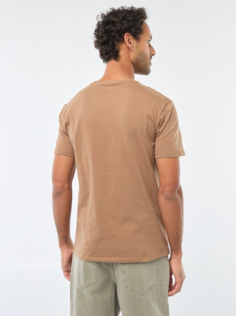 T-shirt de gola redonda e manga curta com estampado Bege - Kiabi