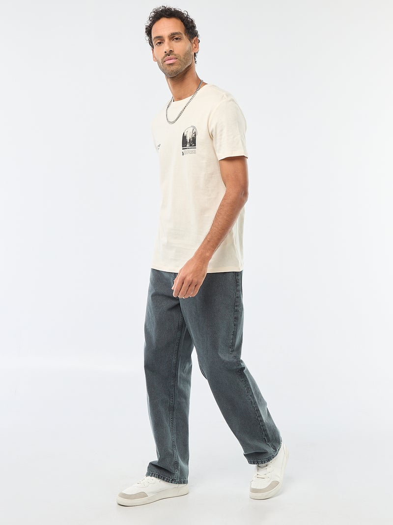 T-shirt de gola redonda e manga curta com estampado Branco - Kiabi