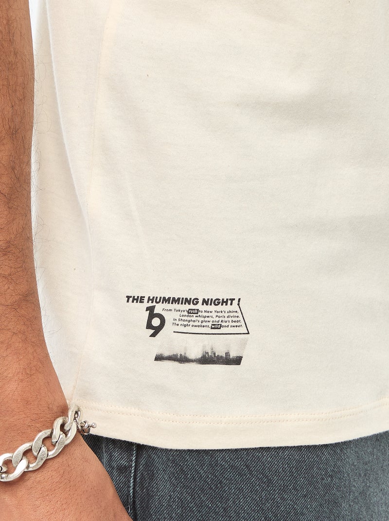 T-shirt de gola redonda e manga curta com estampado Branco - Kiabi