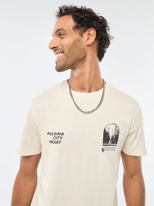 T-shirt de gola redonda e manga curta com estampado - Kiabi