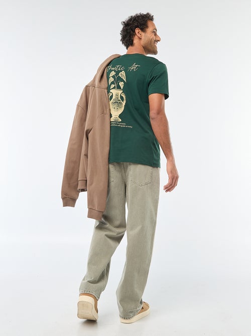 T-shirt de gola redonda e manga curta com estampado - Kiabi