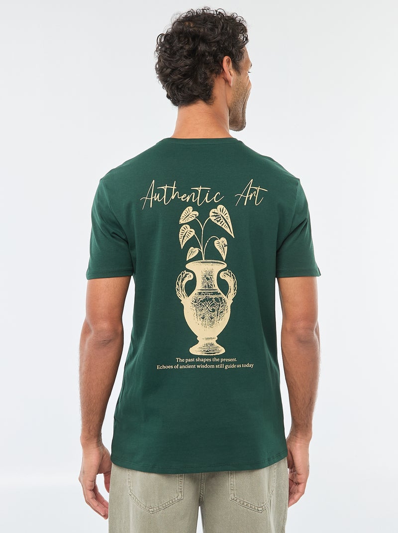 T-shirt de gola redonda e manga curta com estampado Verde - Kiabi