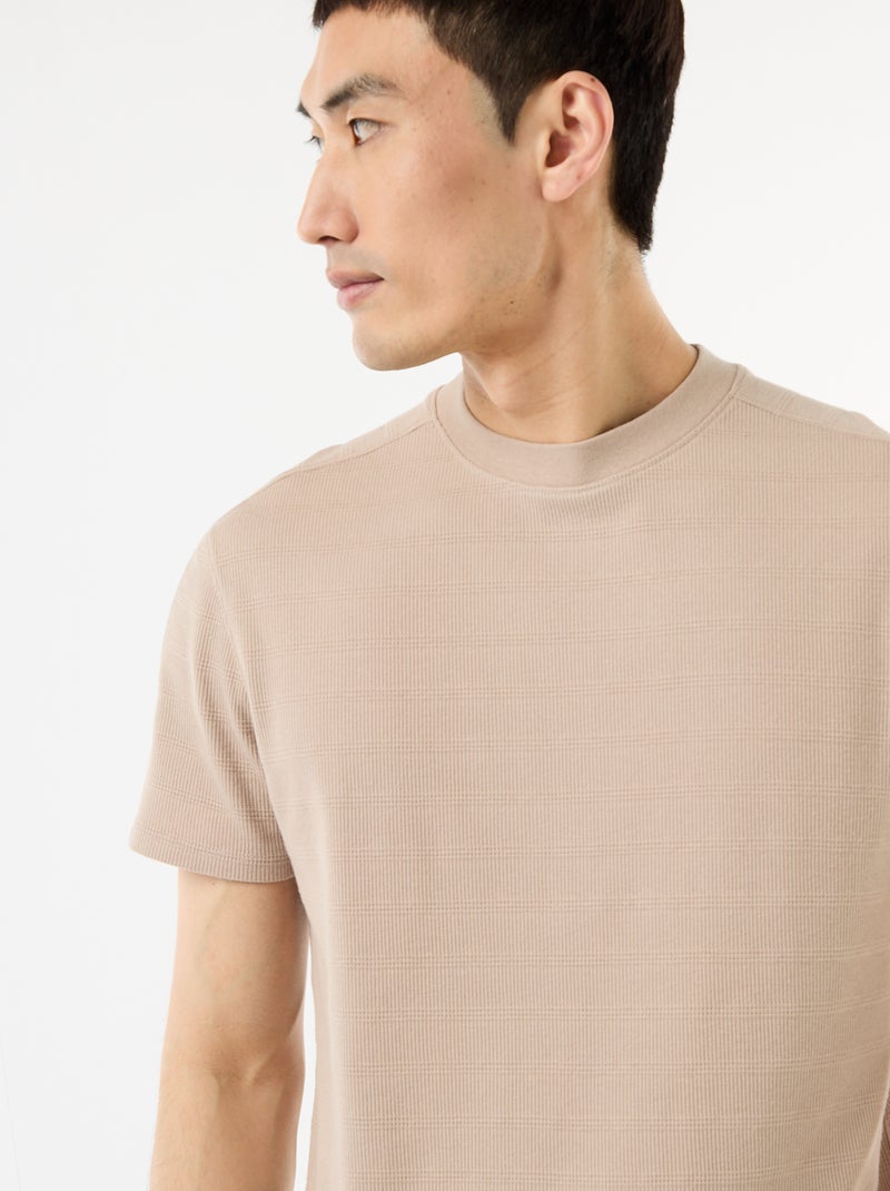 T-shirt de gola redonda e manga curta em favo de mel Bege - Kiabi