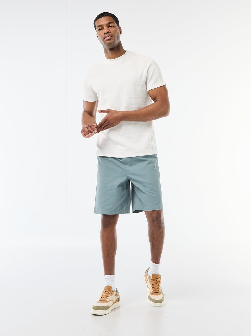 T-shirt de gola redonda e manga curta em favo de mel Branco - Kiabi