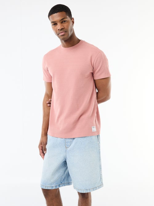 T-shirt de gola redonda e manga curta em favo de mel - Kiabi