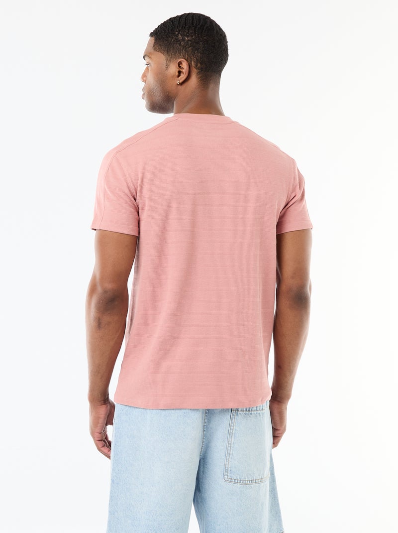 T-shirt de gola redonda e manga curta em favo de mel Rosa - Kiabi