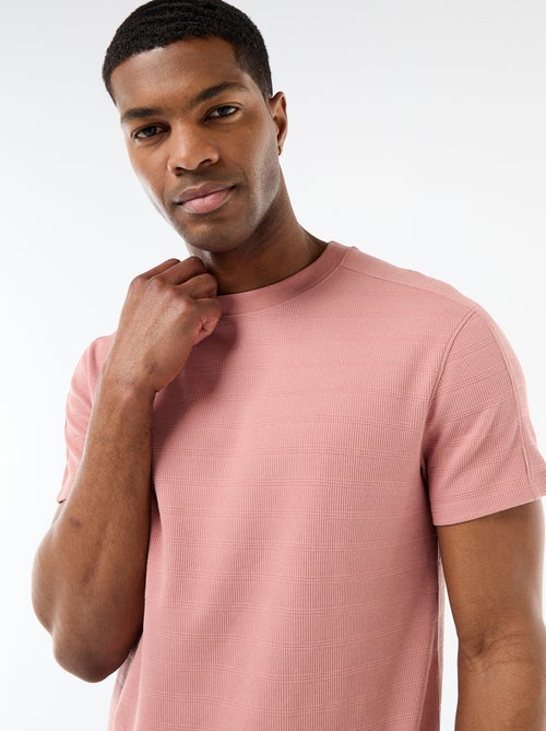 T-shirt de gola redonda e manga curta em favo de mel - Kiabi
