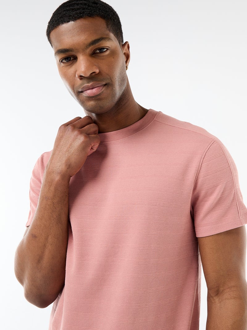 T-shirt de gola redonda e manga curta em favo de mel Rosa - Kiabi
