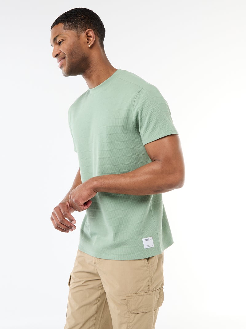 T-shirt de gola redonda e manga curta em favo de mel Verde - Kiabi