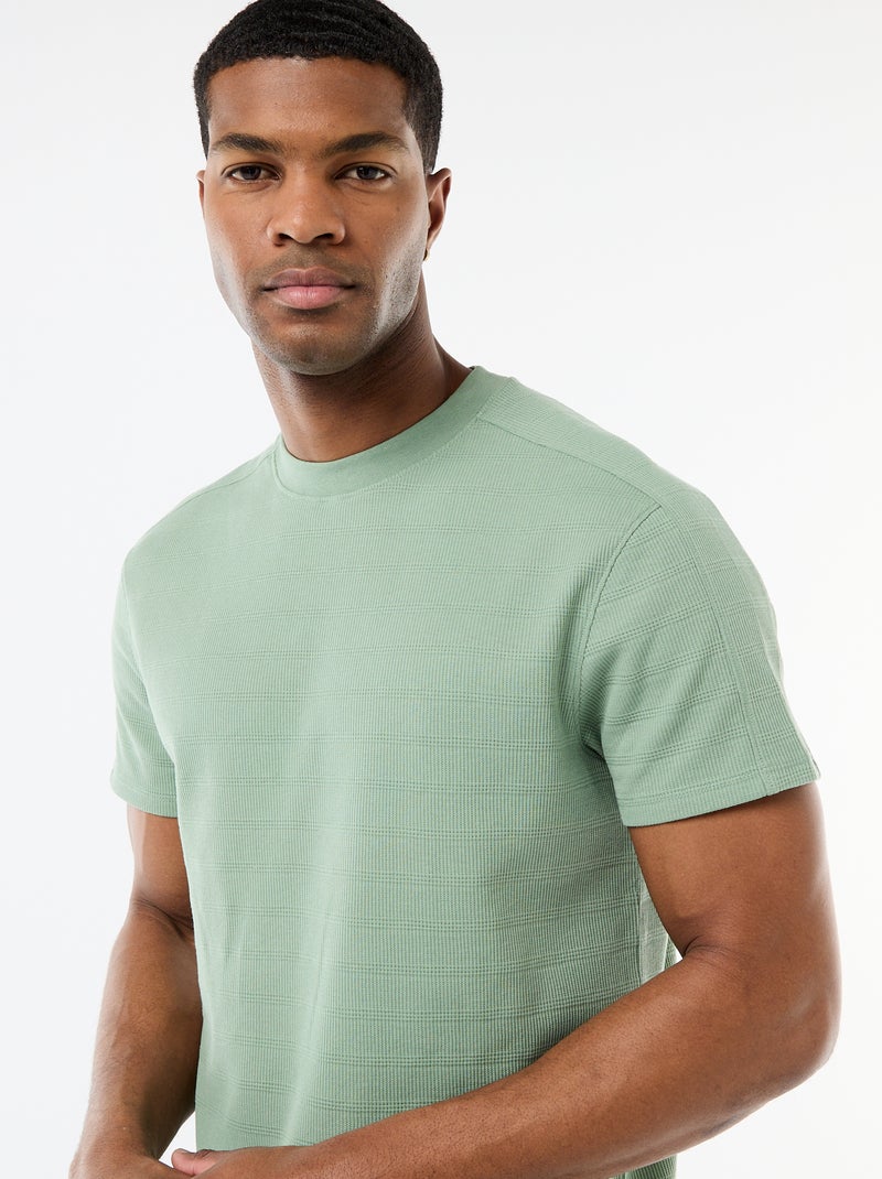 T-shirt de gola redonda e manga curta em favo de mel Verde - Kiabi