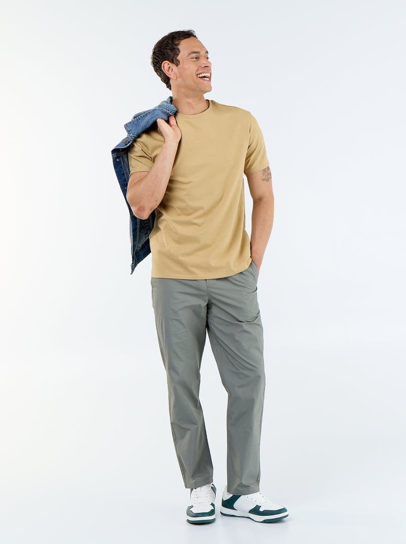T-shirt de gola redonda em algodão - Tough Cotton™ Bege - Kiabi