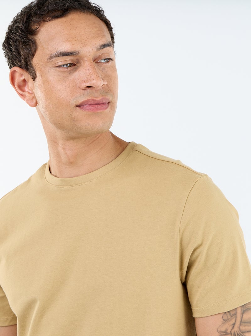 T-shirt de gola redonda em algodão - Tough Cotton™ Bege - Kiabi