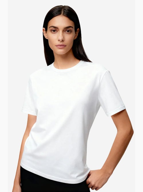 T-shirt de gola redonda em algodão e elastano para mulher tommy - Kiabi