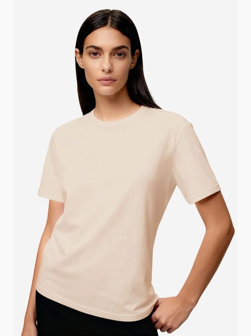 T-shirt de gola redonda em algodão e elastano para mulher tommy - Kiabi
