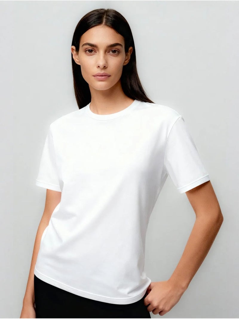 T-shirt de gola redonda em algodão e elastano para mulher tommy Cinza claro - Kiabi