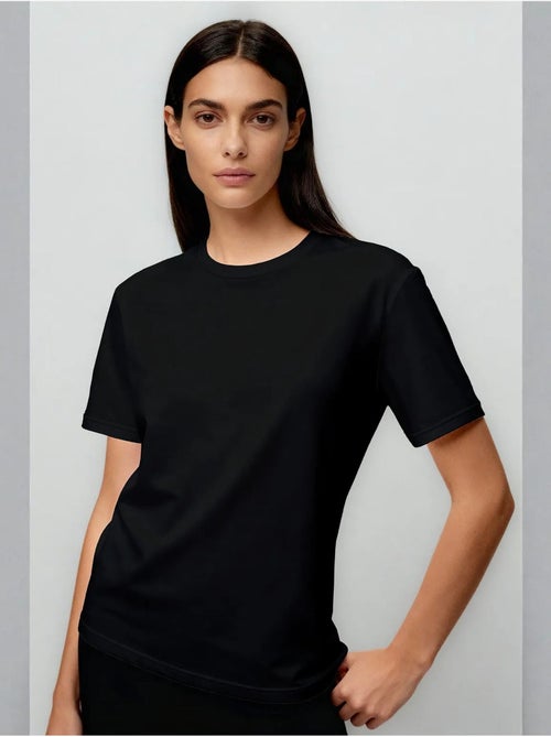 T-shirt de gola redonda em algodão e elastano para mulher tommy - Kiabi