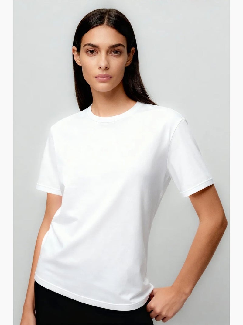 T-shirt de gola redonda em algodão e elastano para mulher tommy Cinza médio - Kiabi