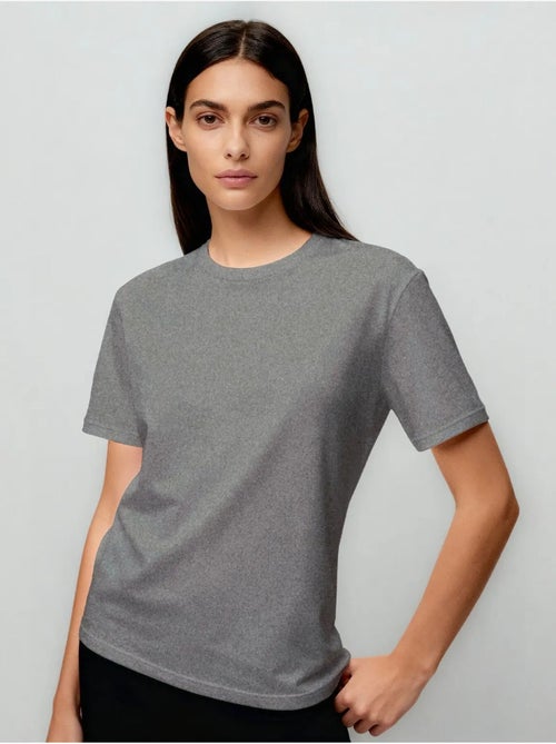 T-shirt de gola redonda em algodão e elastano para mulher tommy - Kiabi