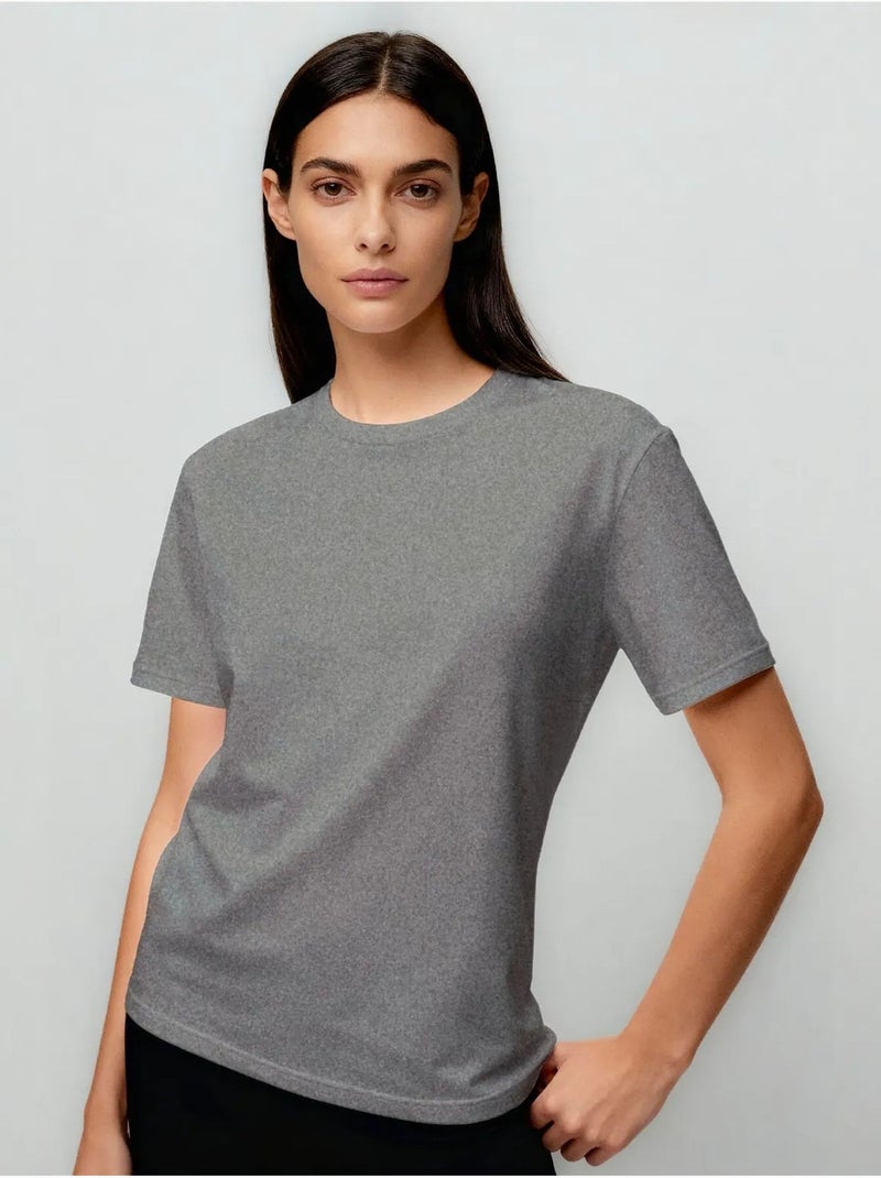 T-shirt de gola redonda em algodão e elastano para mulher tommy Cinza médio - Kiabi
