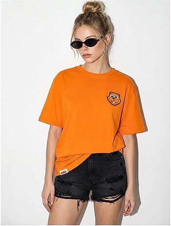 T-shirt de gola redonda em algodão penteado oversized com bordado lucci
