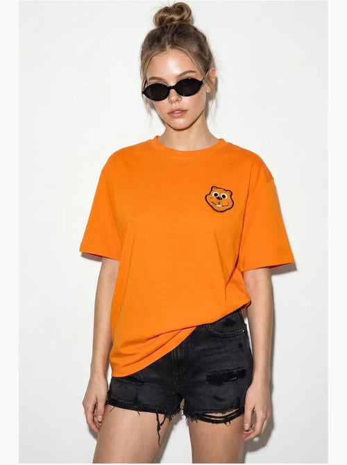 T-shirt de gola redonda em algodão penteado oversized com bordado lucci - Kiabi T-shirt de gola redonda em algodão penteado oversized com bordado lucci - Kiabi