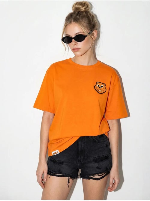 T-shirt de gola redonda em algodão penteado oversized com bordado lucci - Kiabi T-shirt de gola redonda em algodão penteado oversized com bordado lucci - Kiabi