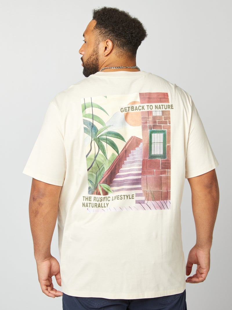 T-shirt de gola redonda em jersey com estampado BRANCO - Kiabi