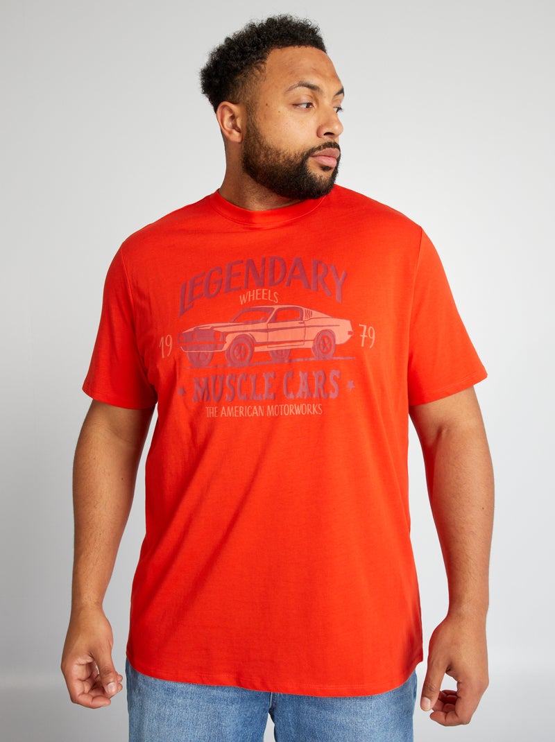 T-shirt de gola redonda em jersey com estampado VERMELHO - Kiabi
