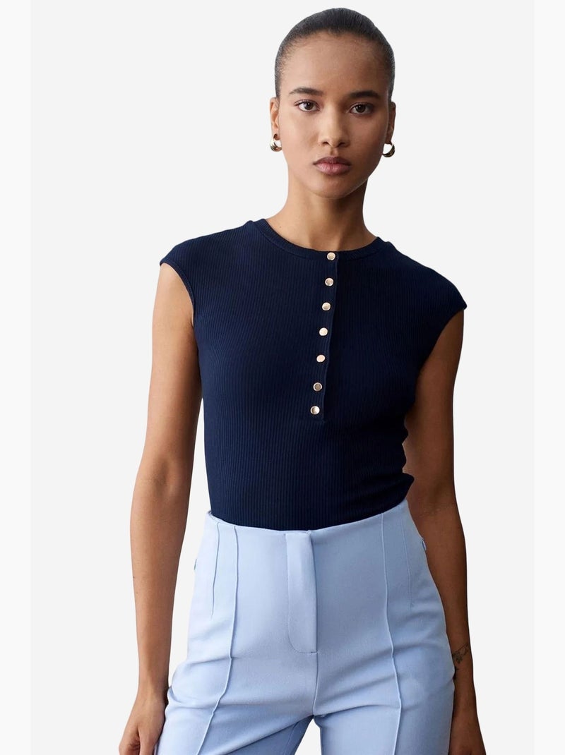T-shirt de gola redonda em jersey de algodão ajustada dilvin Azul-marinho - Kiabi