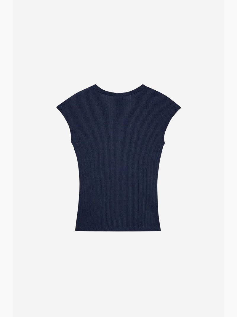 T-shirt de gola redonda em jersey de algodão ajustada dilvin Azul-marinho - Kiabi