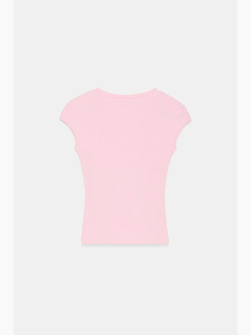 T-shirt de gola redonda em jersey de algodão ajustada dilvin Rosa-claro - Kiabi