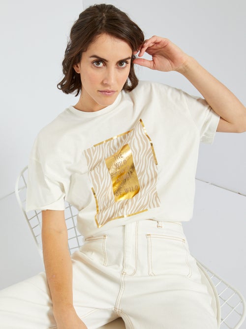 T-shirt de gola redonda estampada - Kiabi
