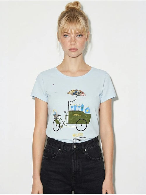 T-shirt de gola redonda estampada com bordado lucci - Kiabi T-shirt de gola redonda estampada com bordado lucci - Kiabi
