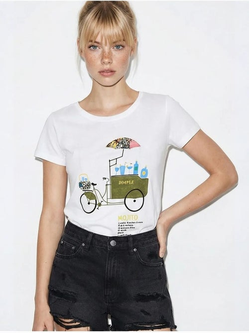 T-shirt de gola redonda estampada com bordado lucci - Kiabi T-shirt de gola redonda estampada com bordado lucci - Kiabi