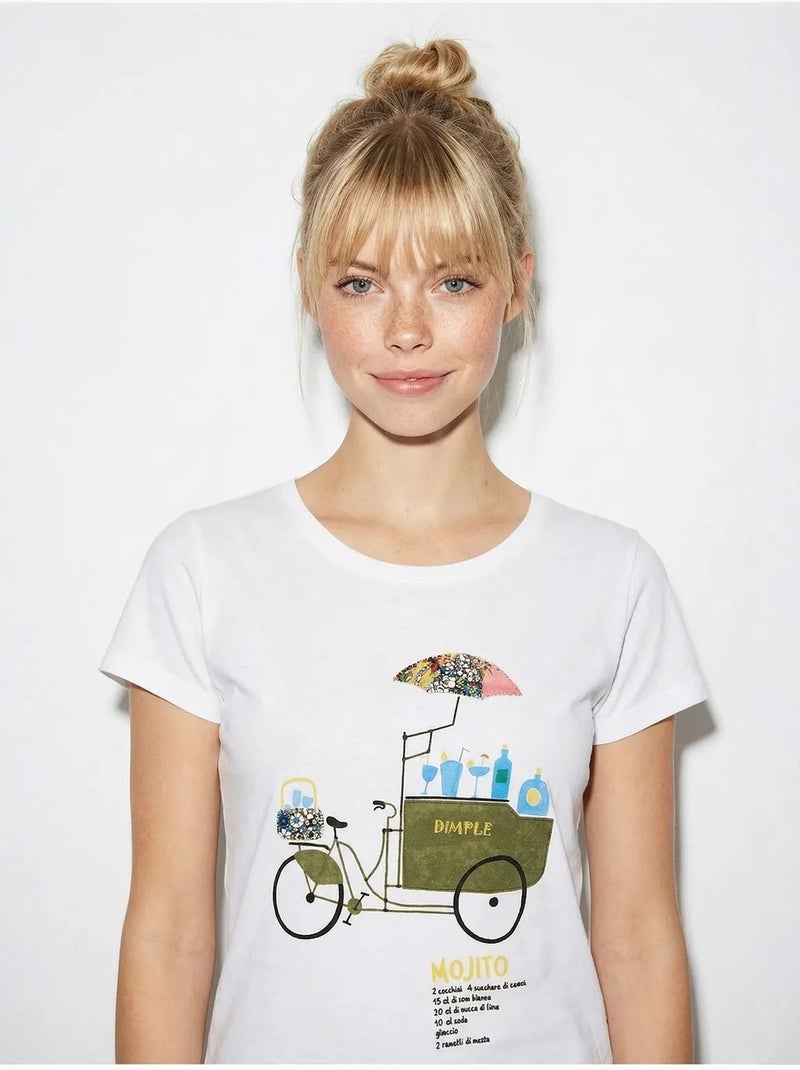 T-shirt de gola redonda estampada com bordado lucci Branco - Kiabi
