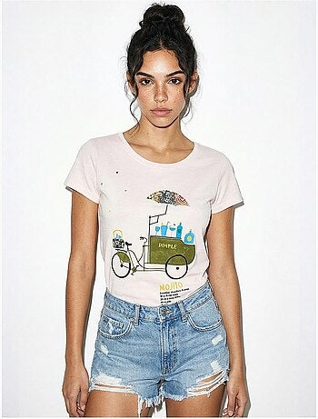 T-shirt de gola redonda estampada com bordado lucci