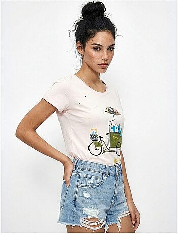 T-shirt de gola redonda estampada com bordado lucci
