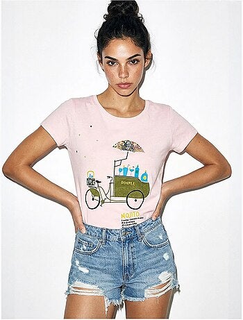 T-shirt de gola redonda estampada com bordado lucci