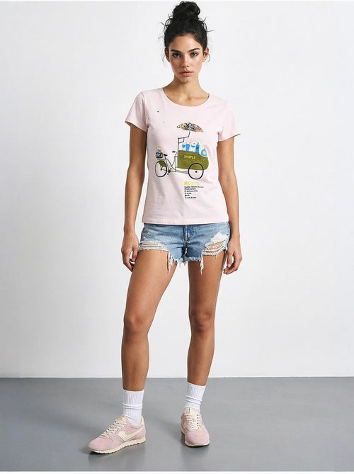 T-shirt de gola redonda estampada com bordado lucci - Kiabi