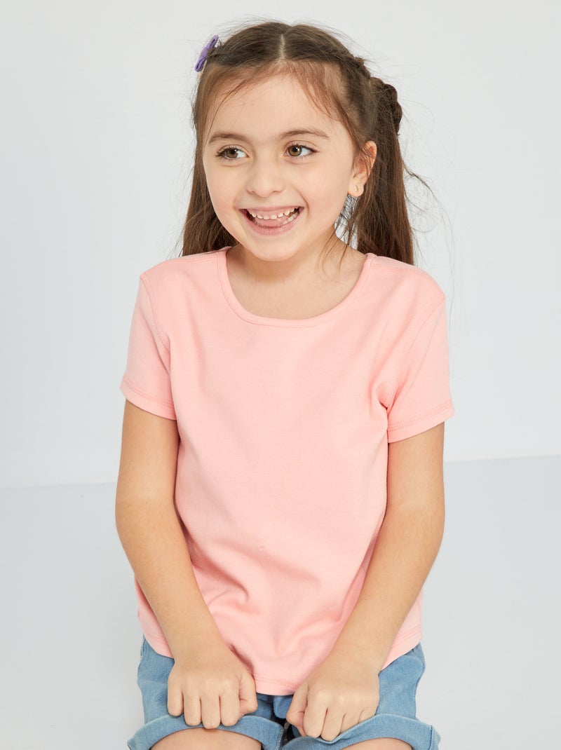 T-shirt de gola redonda lisa ROSA - Kiabi