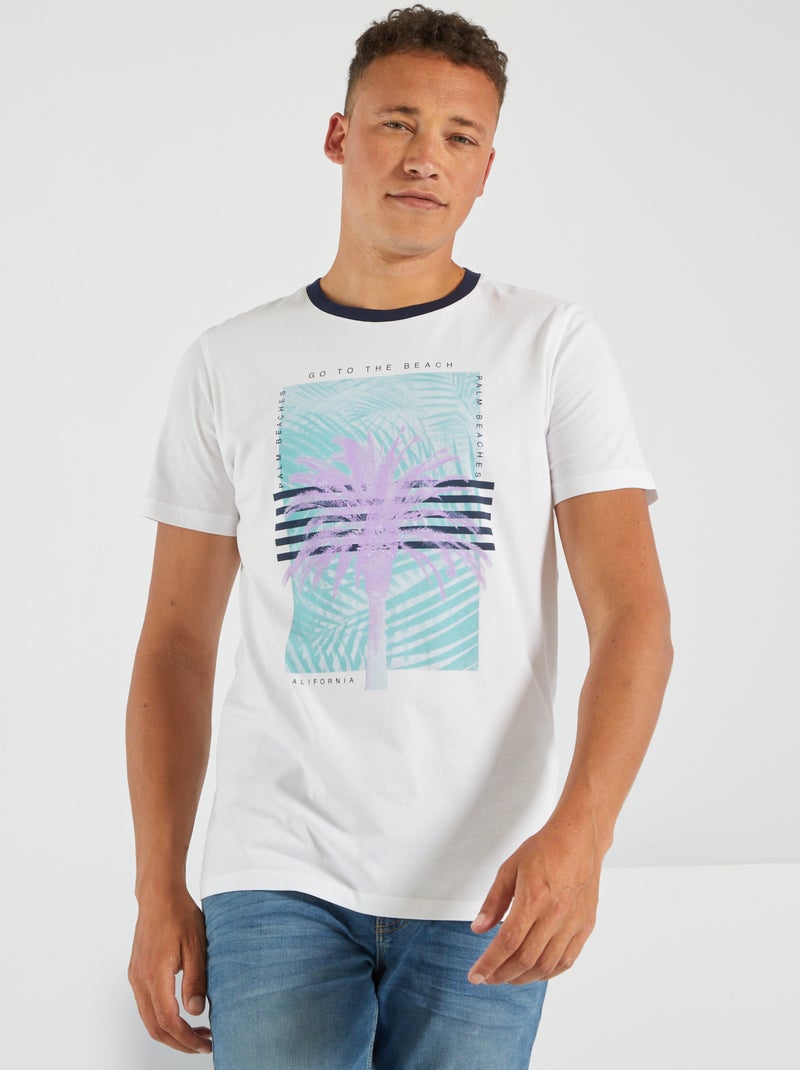T-shirt de gola redonda 'Produkt' Branco - Kiabi
