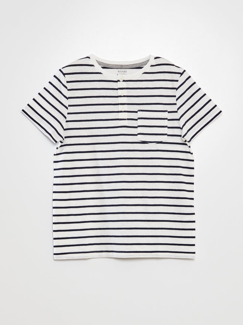T-shirt de gola tunisina com riscas BRANCO - Kiabi