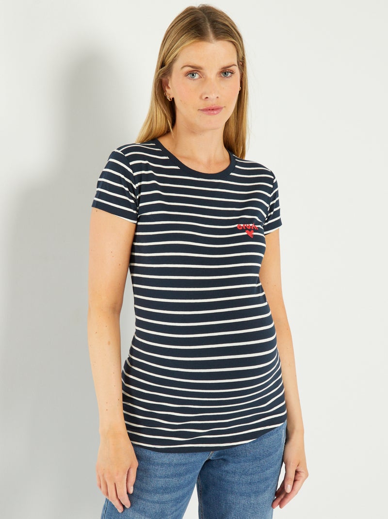 T-shirt de grávida às riscas e com inscrição AZUL - Kiabi