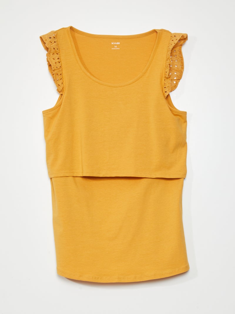 T-shirt de grávida com bordado inglês AMARELO - Kiabi