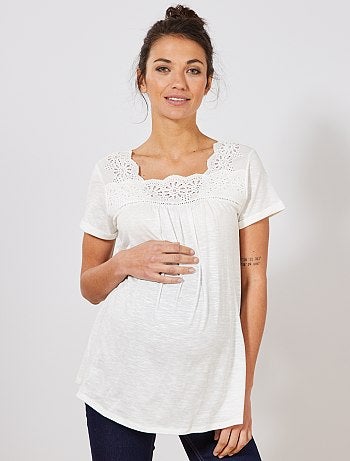 T-shirt de grávida com bordado inglês - Kiabi