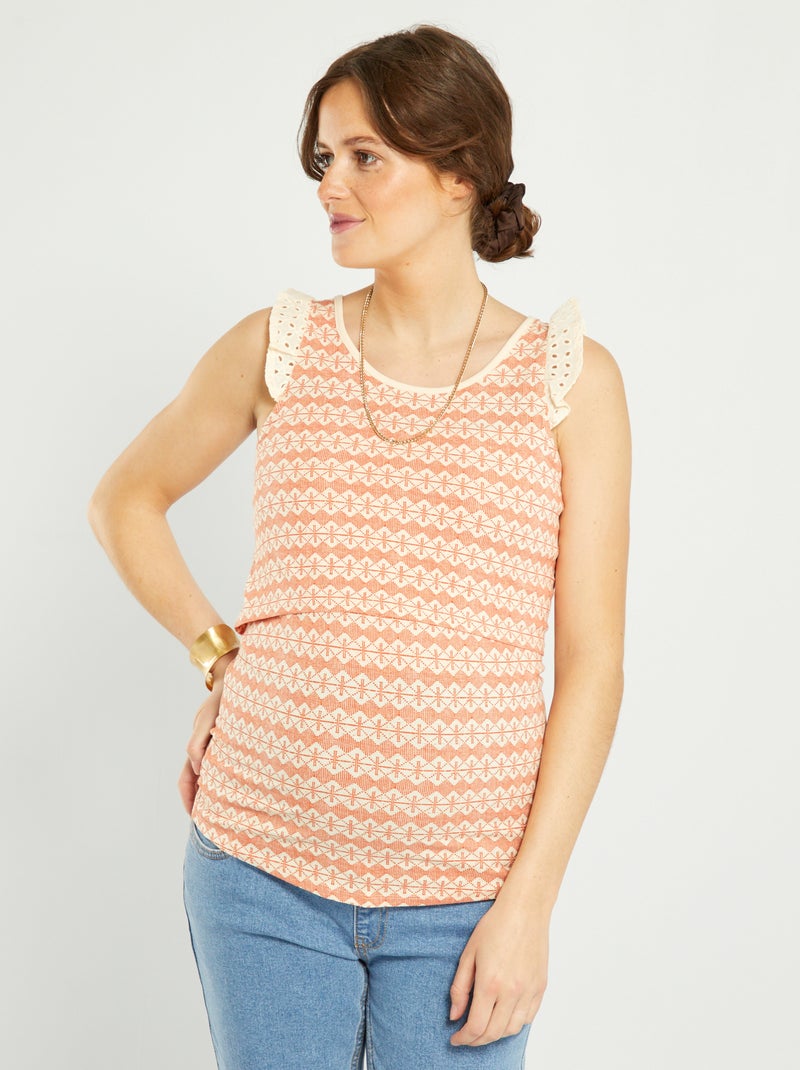 T-shirt de grávida com bordado inglês LARANJA - Kiabi